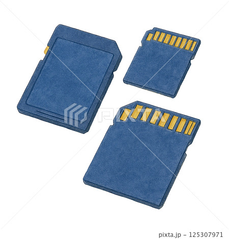水彩で描いたSDカードとmicroSDカードのイラスト（日用品） 125307971