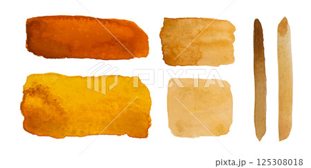Explore a variety of watercolor swatches in warm earthy tones, perfect for your artistic projects 125308018