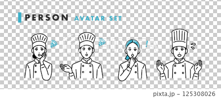 Avatar set of male and female chefs in trouble 125308026