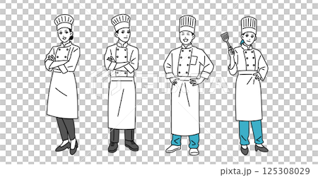 Male and female chefs standing in uniform Male and female chefs standing in uniform 125308029