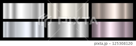 A set of shiny silver gradients on a black background. Metallic gradient effects for text and infographic design. 125308120