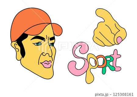 Athlete, point the finger and sport lettering 125308161