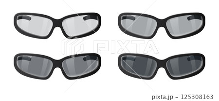 Four photochromic glasses changing color with light exposure 125308163