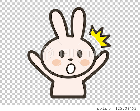 両手を上げてびっくりするかわいいうさぎさんの上半身イラスト 125308453