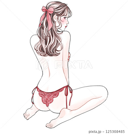 下着姿で後ろを向いている女性 125308485