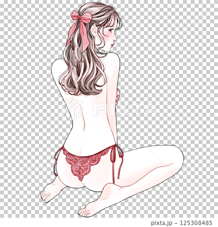 下着姿で後ろを向いている女性 125308485
