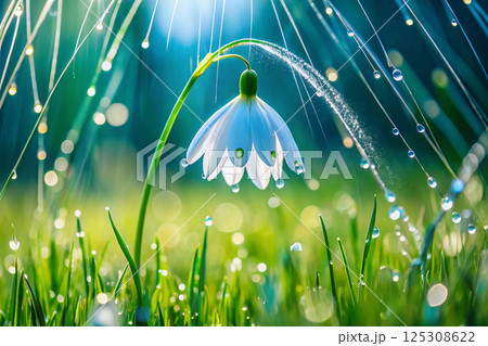 fresh grass with dew drops 125308622