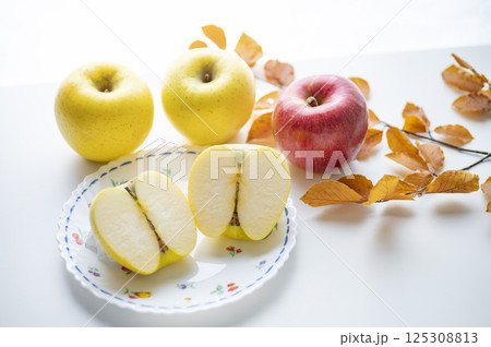 秋の味覚林檎サンフジとシナノゴールド 秋の味覚林檎サンフジとシナノゴールド 125308813