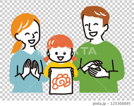 A girl is praised by her parents for her good test results 125308895