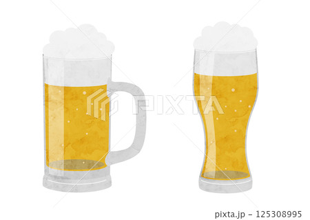 ビールの水彩イラスト、ビールジョッキ、グラスビール 125308995