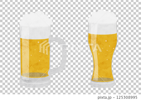 ビールの水彩イラスト、ビールジョッキ、グラスビール 125308995