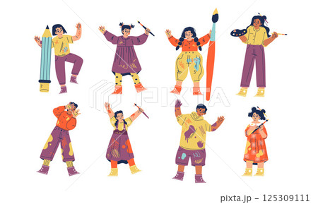 Dynamic and Expressive Characters Dressed in Colorful Outfits, United in a Celebration of Creativity 125309111