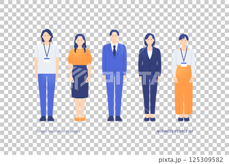 正面を向いた若いビジネスパーソン。働く男女の全身イラスト素材。 125309582