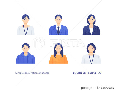 シンプルで使いやすい男女のアイコン。若いビジネスパーソンのベクターイラスト素材。 125309583
