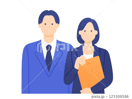 スーツを着た若い男女。ビジネスパーソンのベクターイラスト素材。 125309586