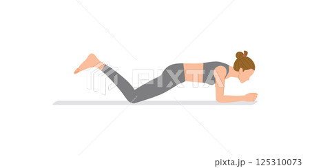 筋トレ：プランクをする若い女性（正しいフォームの膝つきプランク） 125310073