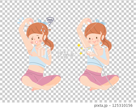 Young woman removing armpit hair by herself 125310156