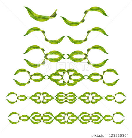 Watercolor floral set with green swirls leaves. Botanical template for wedding, eco, scrapbook 125310594