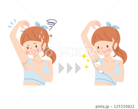 自分で脇毛を脱毛する若い女性 自分で脇毛を脱毛する若い女性 125310822