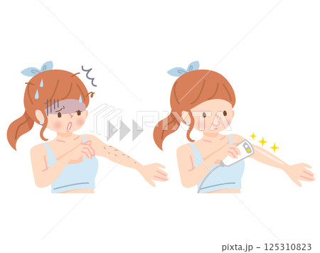 自分で腕の脱毛をする若い女性 125310823