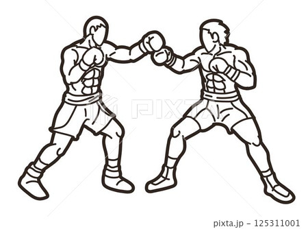 Boxing Sport Kickboxing Muay Thai Boxer Ready to Fight and Punching Action Cartoon Graphic Vector Boxing Sport Kickboxing Muay Thai Boxer Ready to Fight and Punching Action Cartoon Graphic Vector 125311001