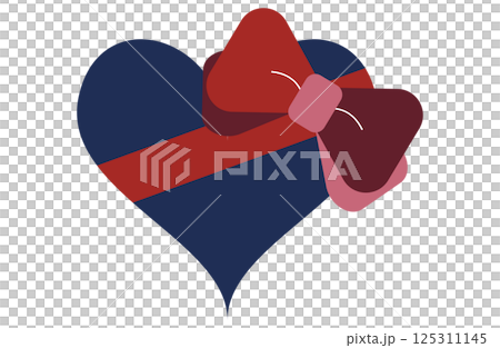 Navy blue heart tied with a red ribbon 125311145