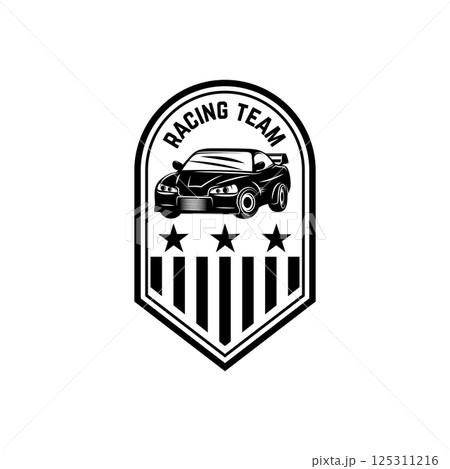 Racing car illustration. Design element for emblem, sign, brand mark Racing car illustration. Design element for emblem, sign, brand mark 125311216