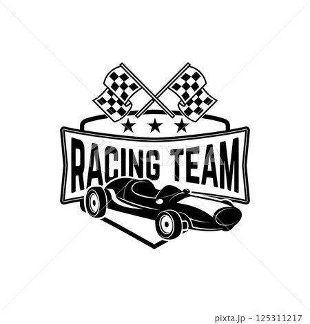 Racing car illustration. Design element for emblem, sign, brand mark Racing car illustration. Design element for emblem, sign, brand mark 125311217