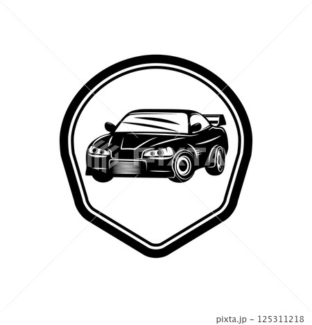 Racing car illustration. Design element for emblem, sign, brand mark Racing car illustration. Design element for emblem, sign, brand mark 125311218