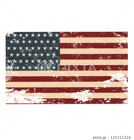 Set of Flag of the USA in retro style. Grunge style flag of USA isolated on white background. Vector design element. 125311318