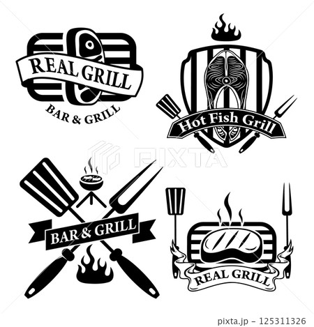 Collection of vintage retro BBQ badges and labels 125311326