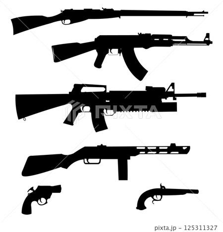 Set of weapon silhouettes isolated on white 125311327