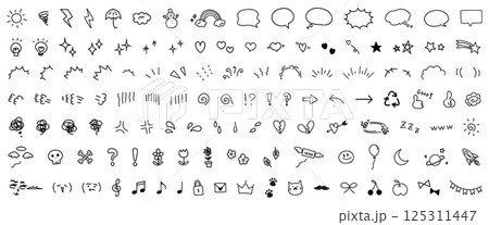 手描きの感情表現やあしらいのイラストセット 125311447