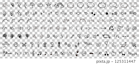 手描きの感情表現やあしらいのイラストセット 125311447