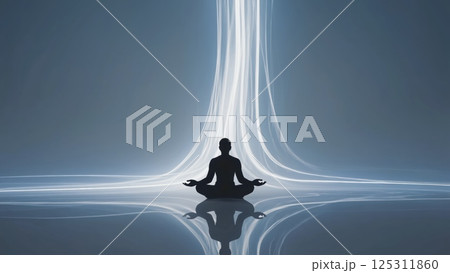 A solitary figure sits cross-legged in a...のイラスト素材 [125311860] - PIXTA