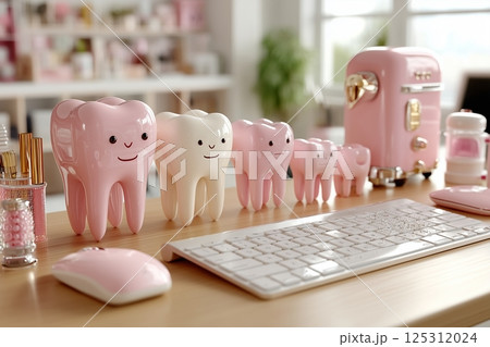 Cute Tooth Figurines Adorning a Modern Office Desk 125312024