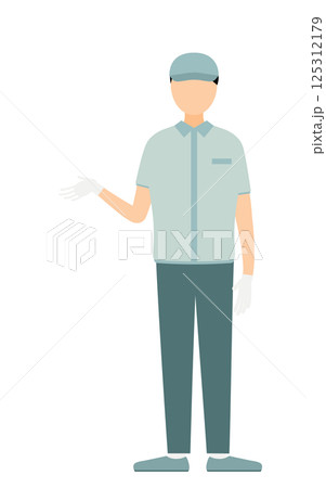 帽子をかぶった作業員の男性が身振りを交えて話すシンプルなイラスト 帽子をかぶった作業員の男性が身振りを交えて話すシンプルなイラスト 125312179