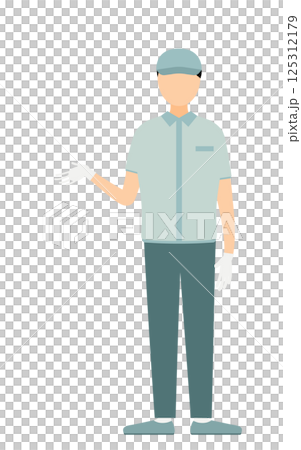 帽子をかぶった作業員の男性が身振りを交えて話すシンプルなイラスト 帽子をかぶった作業員の男性が身振りを交えて話すシンプルなイラスト 125312179