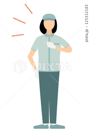 帽子をかぶった作業員の女性が胸を叩くシンプルなイラスト 帽子をかぶった作業員の女性が胸を叩くシンプルなイラスト 125312183