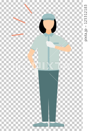 帽子をかぶった作業員の女性が胸を叩くシンプルなイラスト 帽子をかぶった作業員の女性が胸を叩くシンプルなイラスト 125312183