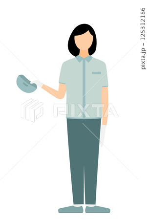 帽子をかぶった作業員の女性が帽子を脱いで挨拶するシンプルなイラスト 125312186