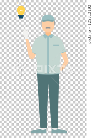 A simple illustration of a senior male worker wearing a hat giving instructions A simple illustration of a senior male worker wearing a hat giving instructions 125312192