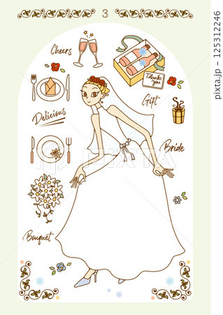 ウェディングドレスを着た女性のイラスト&小物　03 125312246