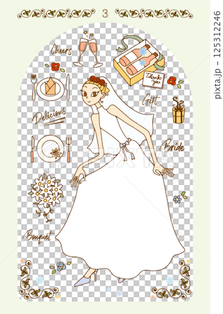 ウェディングドレスを着た女性のイラスト&小物　03 125312246