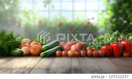 Fresh organic vegetables assorted on wooden table Fresh organic vegetables assorted on wooden table 125312257