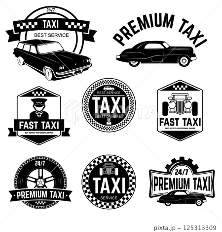 Taxi labels template. Taxi service. Design elements for logo, label, emblem, sign, badge. 125313309