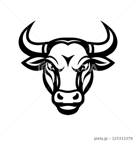 Bull head in engraving style. Design element for logo, label, emblem, sign, poster. Vector image 125313379
