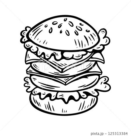 Set of hand drawn hamburger, burger. Set of doodle style hamburger, burger. Vector illustration Set of hand drawn hamburger, burger. Set of doodle style hamburger, burger. Vector illustration 125313384