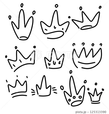 Set of hand drawn crowns. Set of doodle style crowns. Vector illustration 125313390