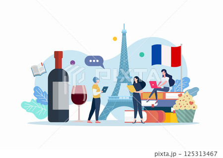 French language class with miniature people. French language class with miniature people. 125313467